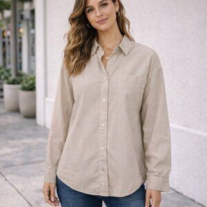 The Group Babaton Women's SZ L 100% Cotton Everyday Button-Up Tan